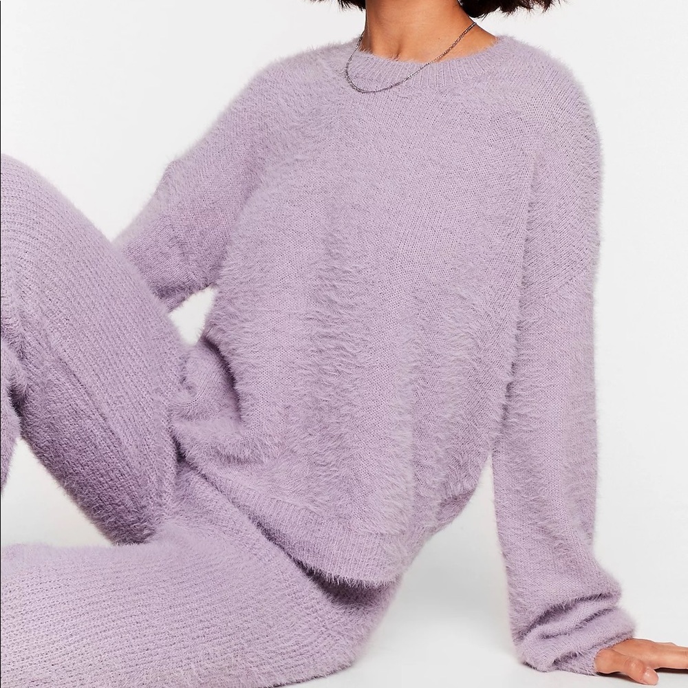 Nasty gal lavender long sleeve fluffy knit wide leg lounge set